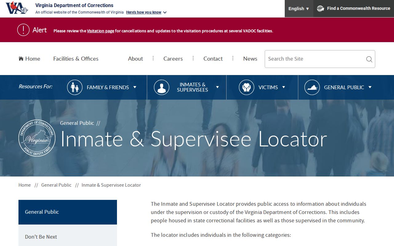 Buckingham County state custody record lookup through the VADOC locator